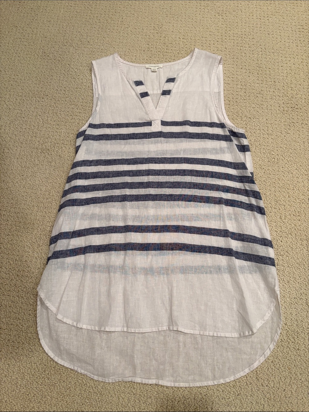 beachlunchlounge White Sleeveless Tunic with Navy Stripes